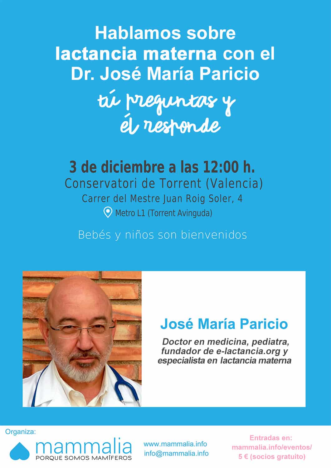 Encuentro sobre lactancia materna con el pediatra José María Paricio | CARTEL charla JM Paricio 3 dic 2017 1