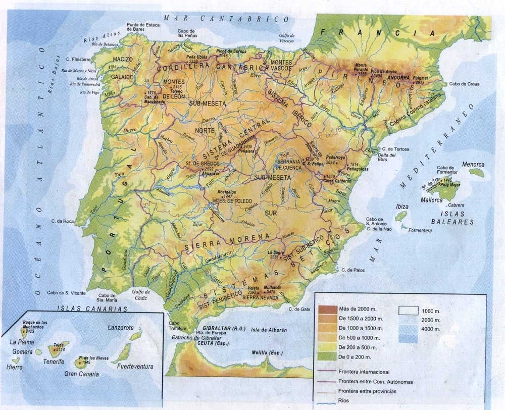 Mapas de España | Mapa Fisico de Espana