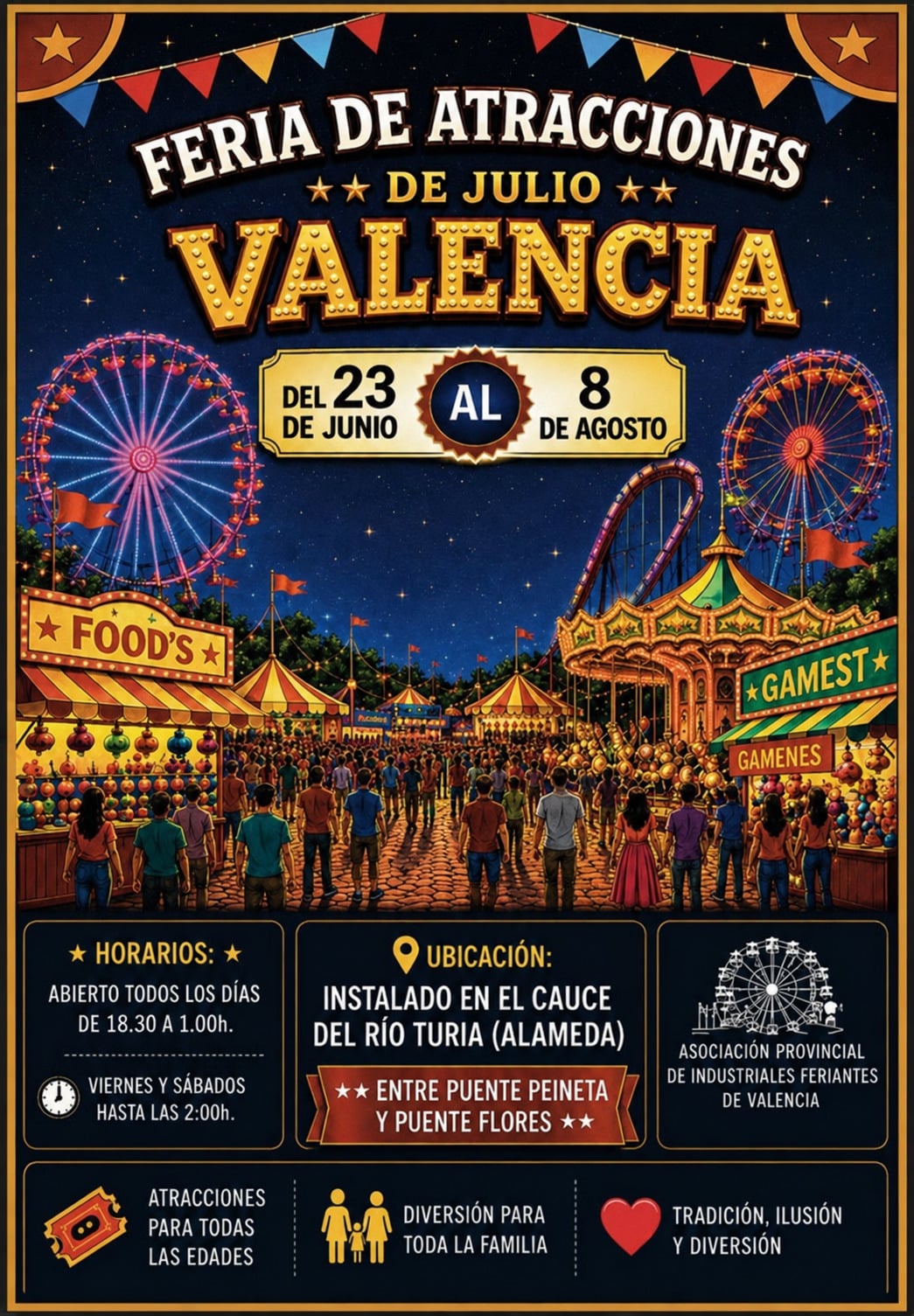 Feria de atracciones de verano en Valencia 2026 4 Feria de atracciones | Cartel feria atracciones valencia Julio 1